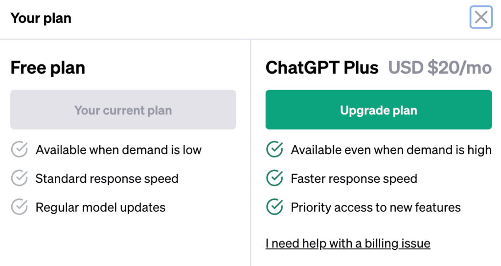 Jasper AI vs Chat GPT: Chat GPT pricing plan